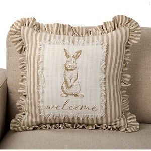 New! Striped Welcome Bunny Ruffle Pillow